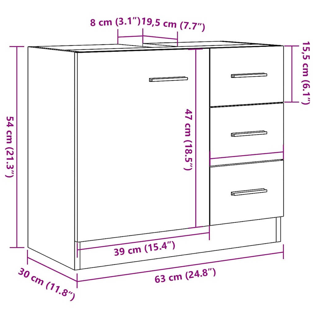 Wastafelkast 63x30x54 cm bewerkt hout betongrijs