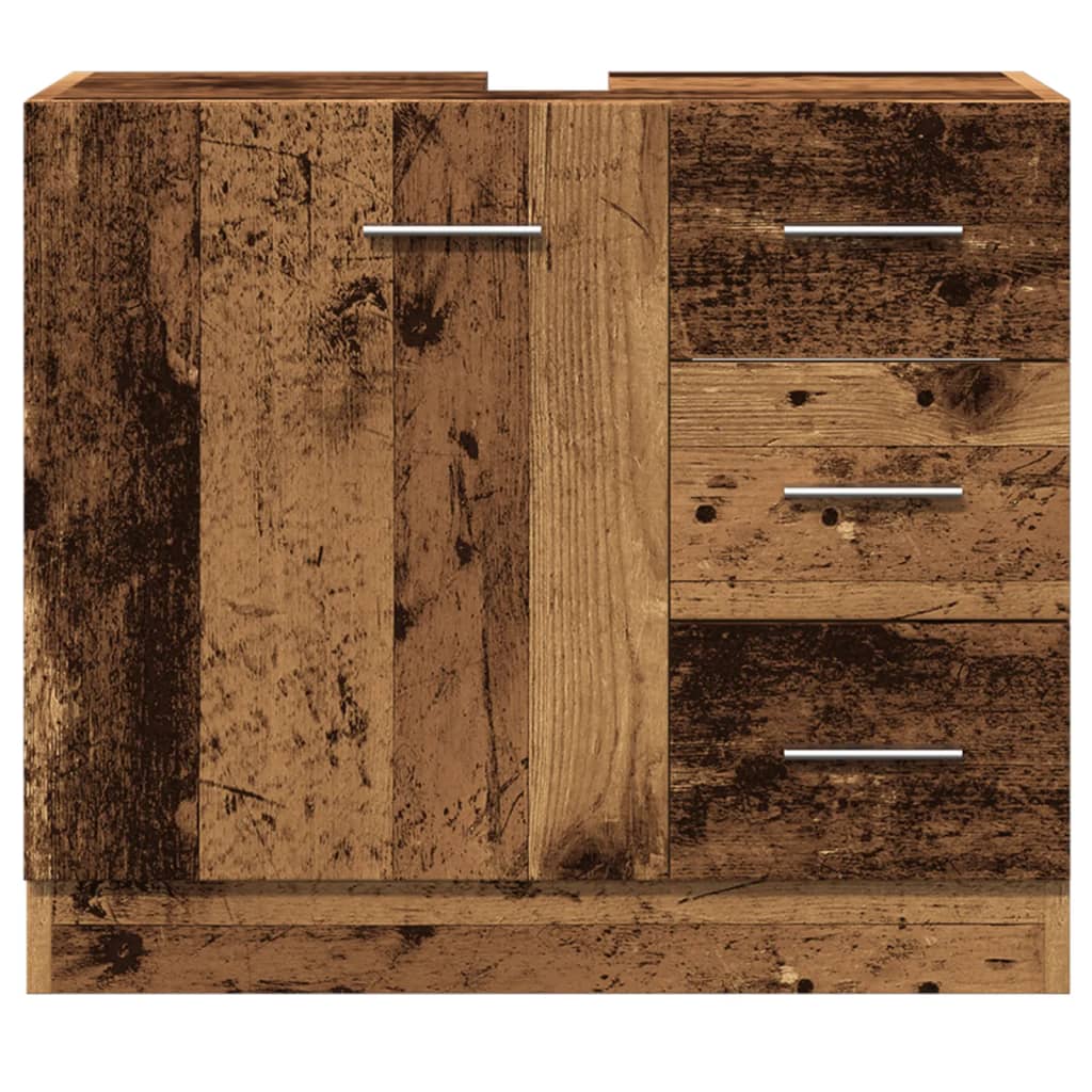 Wastafelkast 63x30x54 cm bewerkt hout oud houtkleurig