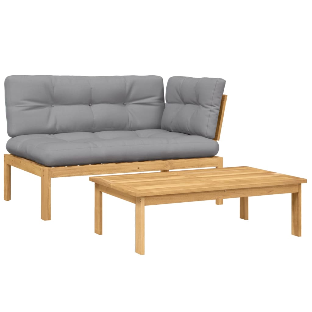 2-delige Loungeset pallet met kussens massief acaciahout