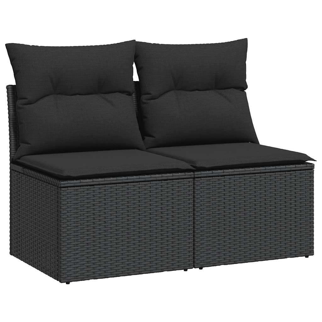 2-delige Loungeset met kussens poly rattan acacia zwart