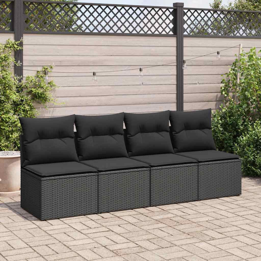 2-delige Loungeset met kussens poly rattan acacia zwart