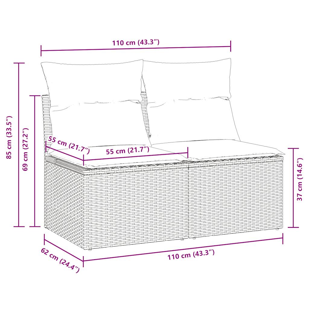 2-delige Loungeset met kussens poly rattan acacia zwart