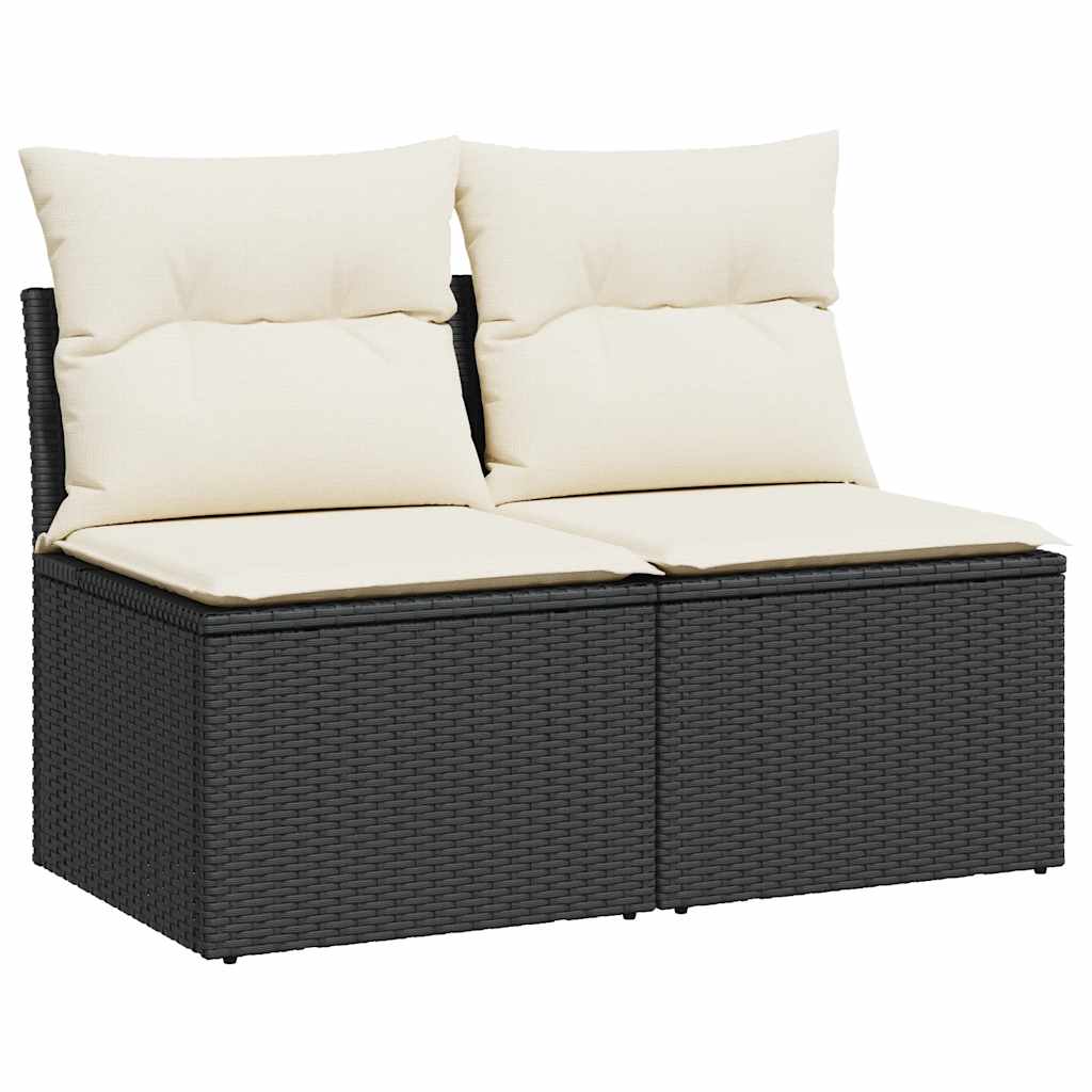 2-delige Loungeset met kussens poly rattan acacia zwart