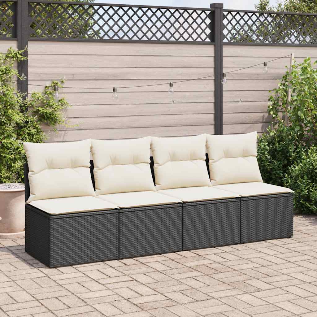 2-delige Loungeset met kussens poly rattan acacia zwart