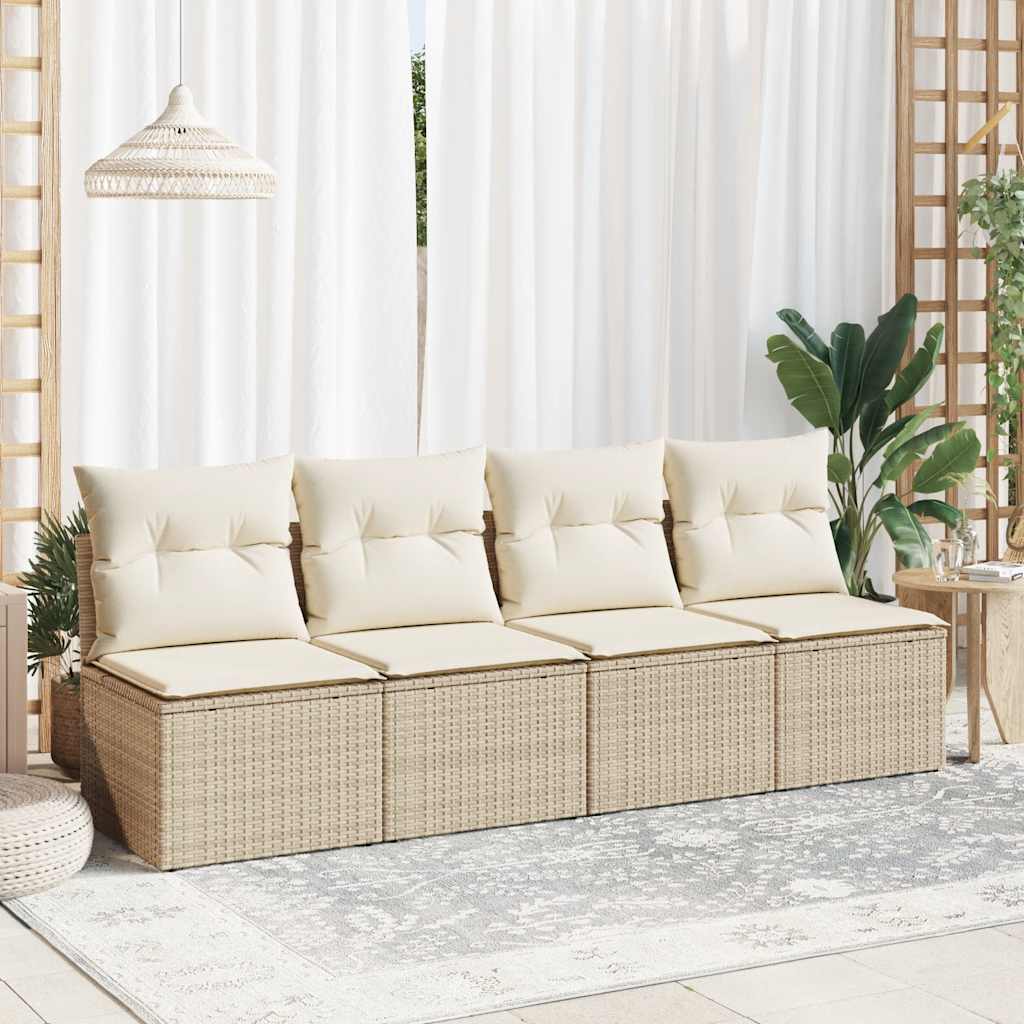 2-delige Loungeset met kussens poly rattan acacia beige