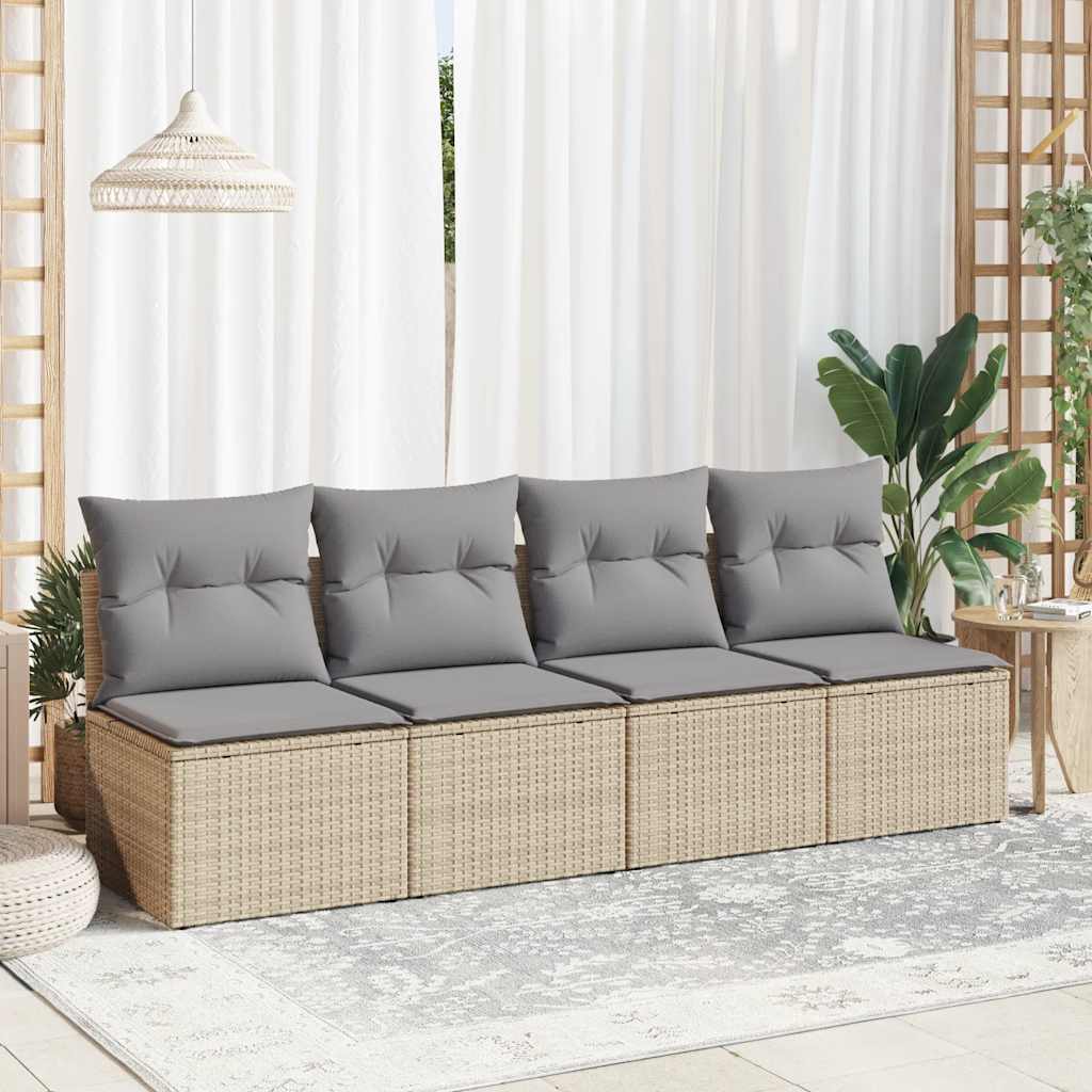 2-delige Loungeset met kussens poly rattan acacia beige