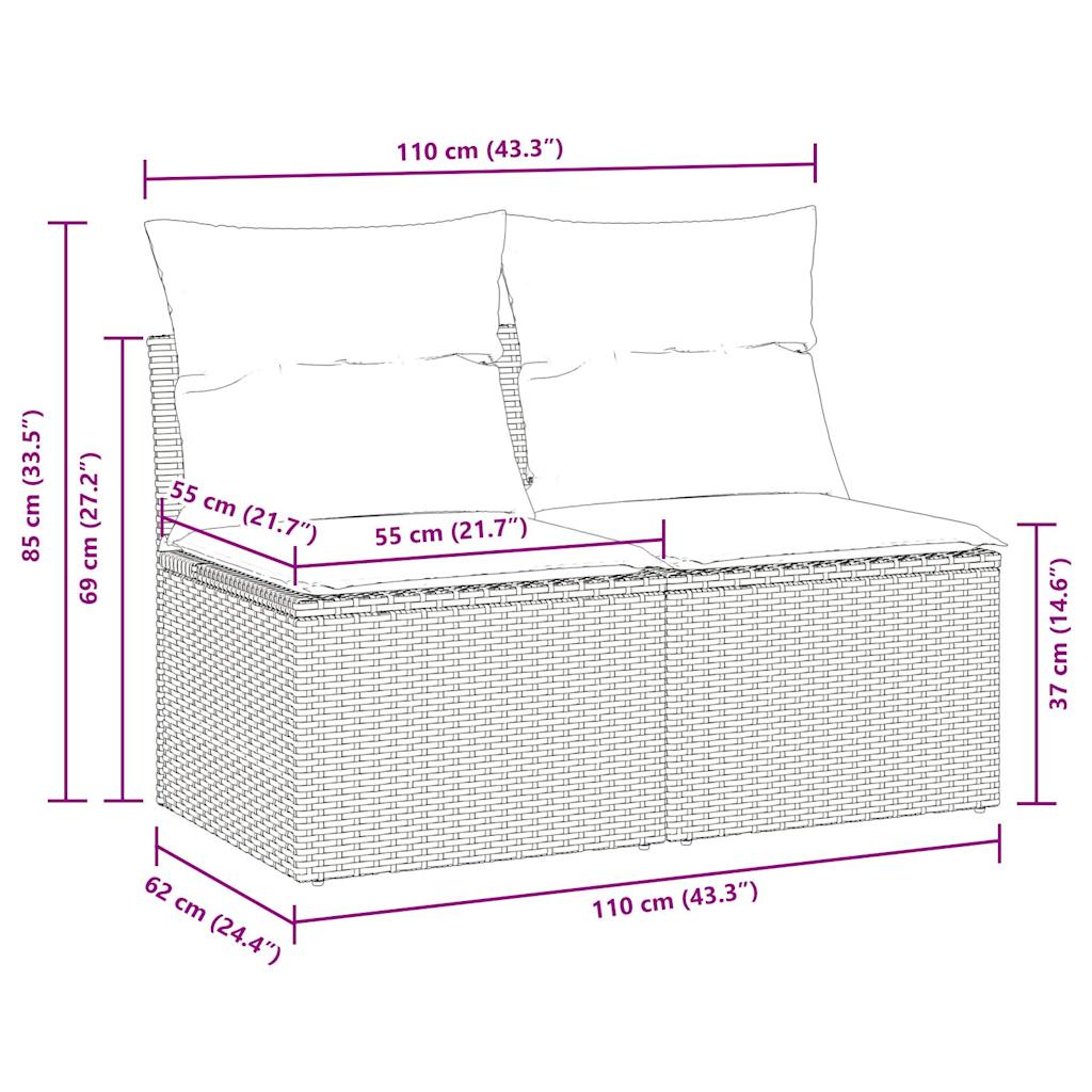 2-delige Loungeset met kussens poly rattan acacia grijs