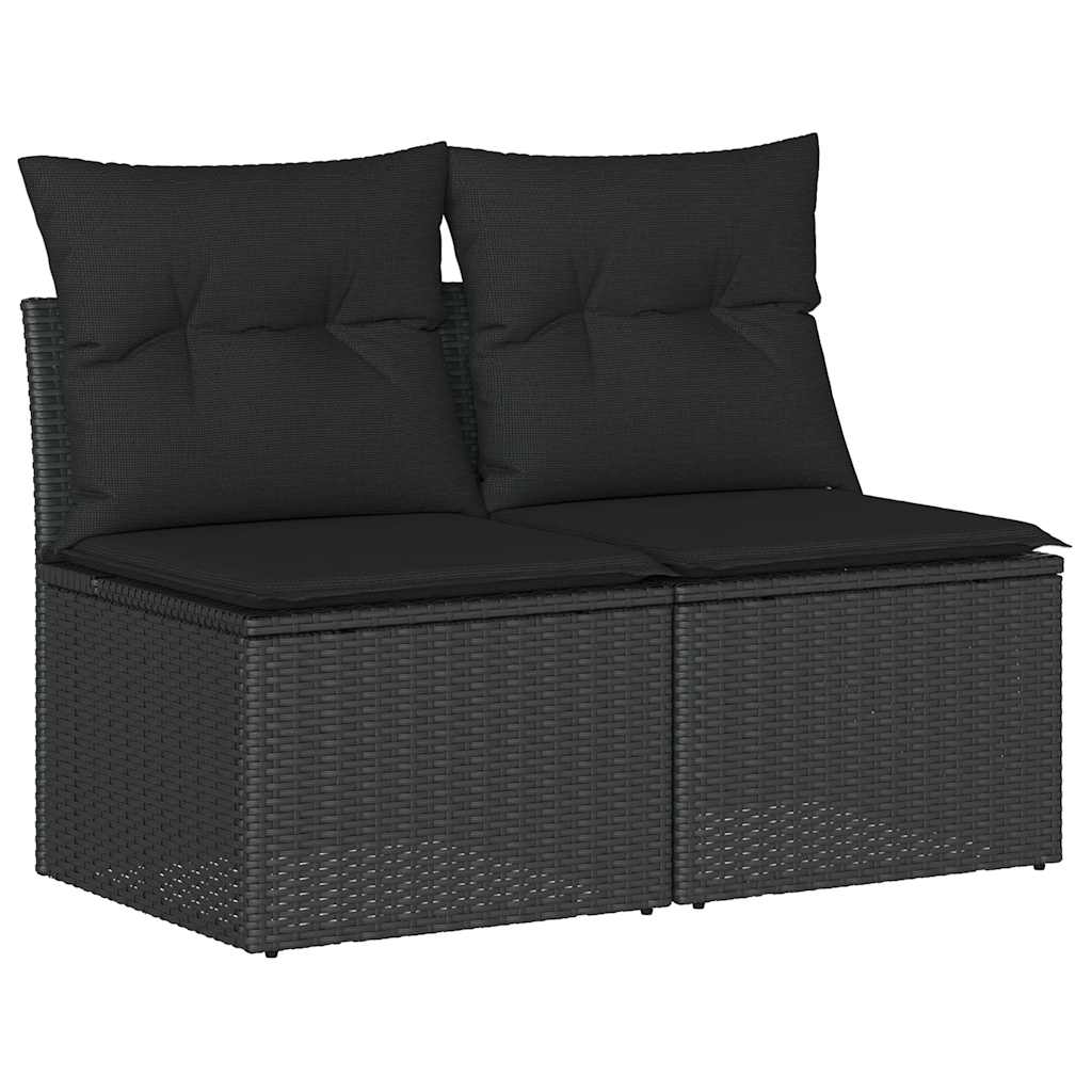 2-delige Loungeset met kussens poly rattan acacia zwart