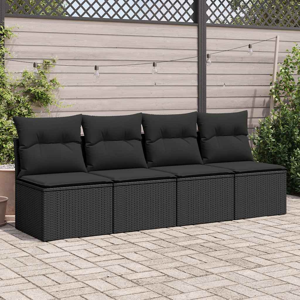 2-delige Loungeset met kussens poly rattan acacia zwart