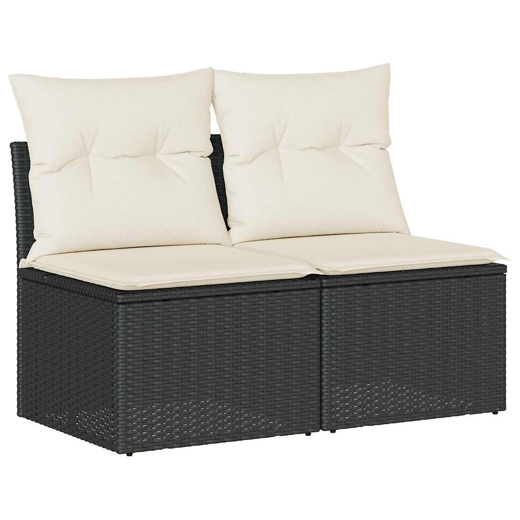 2-delige Loungeset met kussens poly rattan acacia zwart