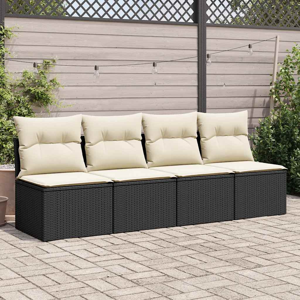 2-delige Loungeset met kussens poly rattan acacia zwart