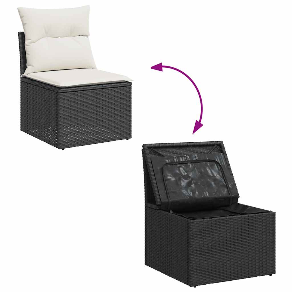 2-delige Loungeset met kussens poly rattan acacia zwart