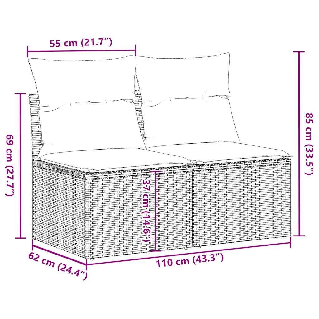 2-delige Loungeset met kussens poly rattan acacia zwart