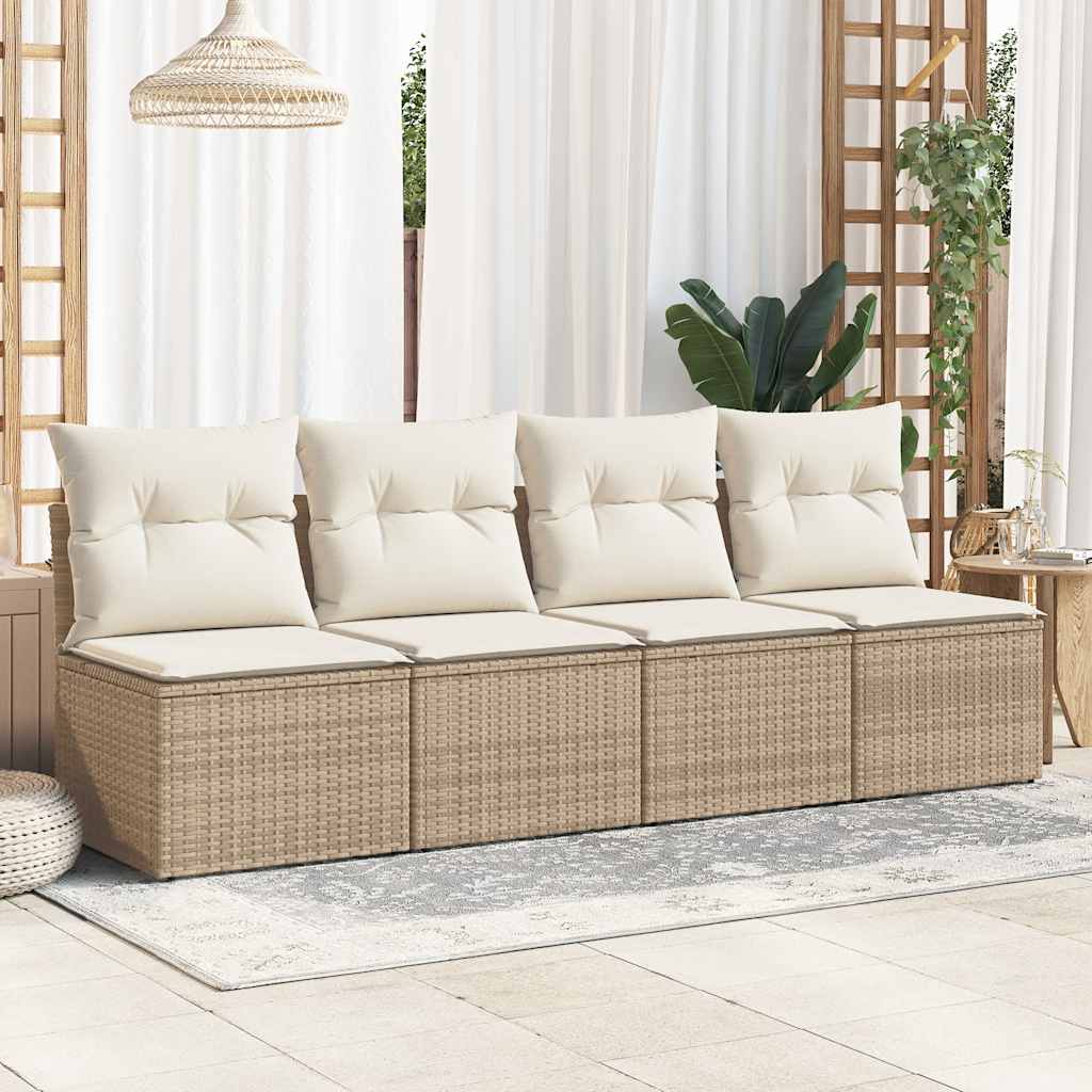 2-delige Loungeset met kussens poly rattan acacia beige