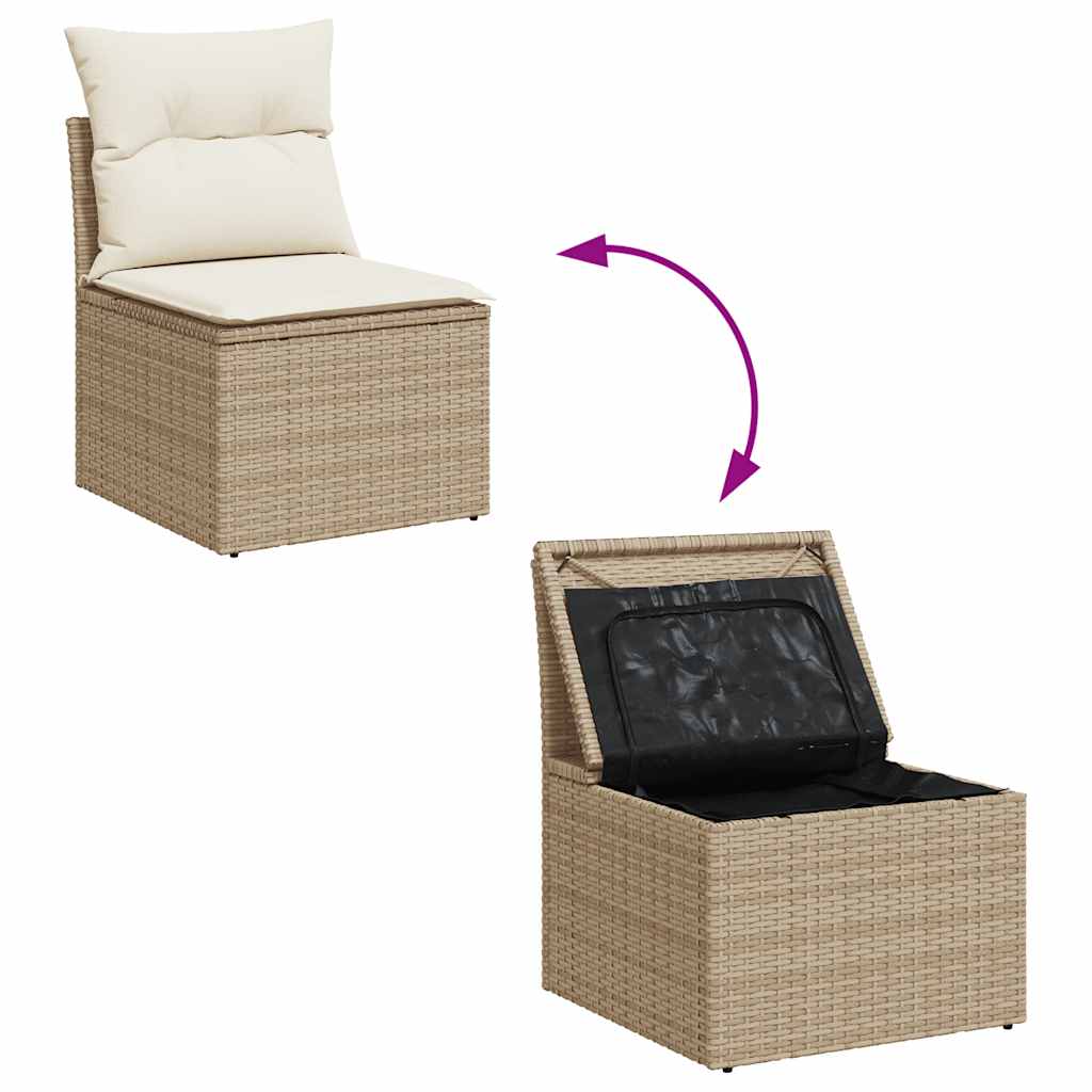 2-delige Loungeset met kussens poly rattan acacia beige