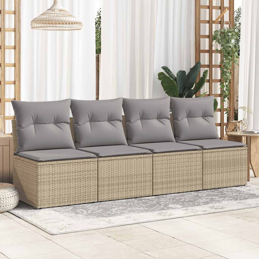 2-delige Loungeset met kussens poly rattan acacia beige