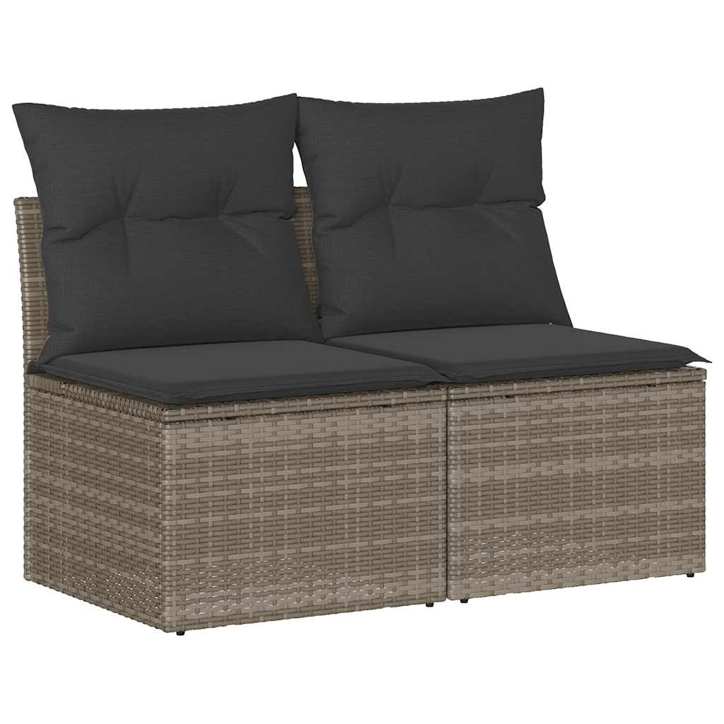 2-delige Loungeset met kussens poly rattan acacia grijs