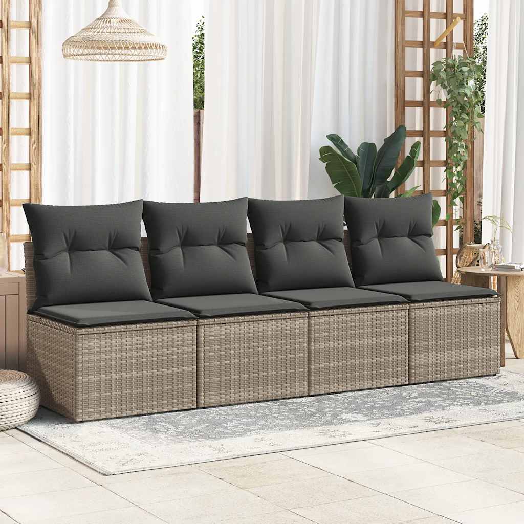 2-delige Loungeset met kussens poly rattan acacia grijs