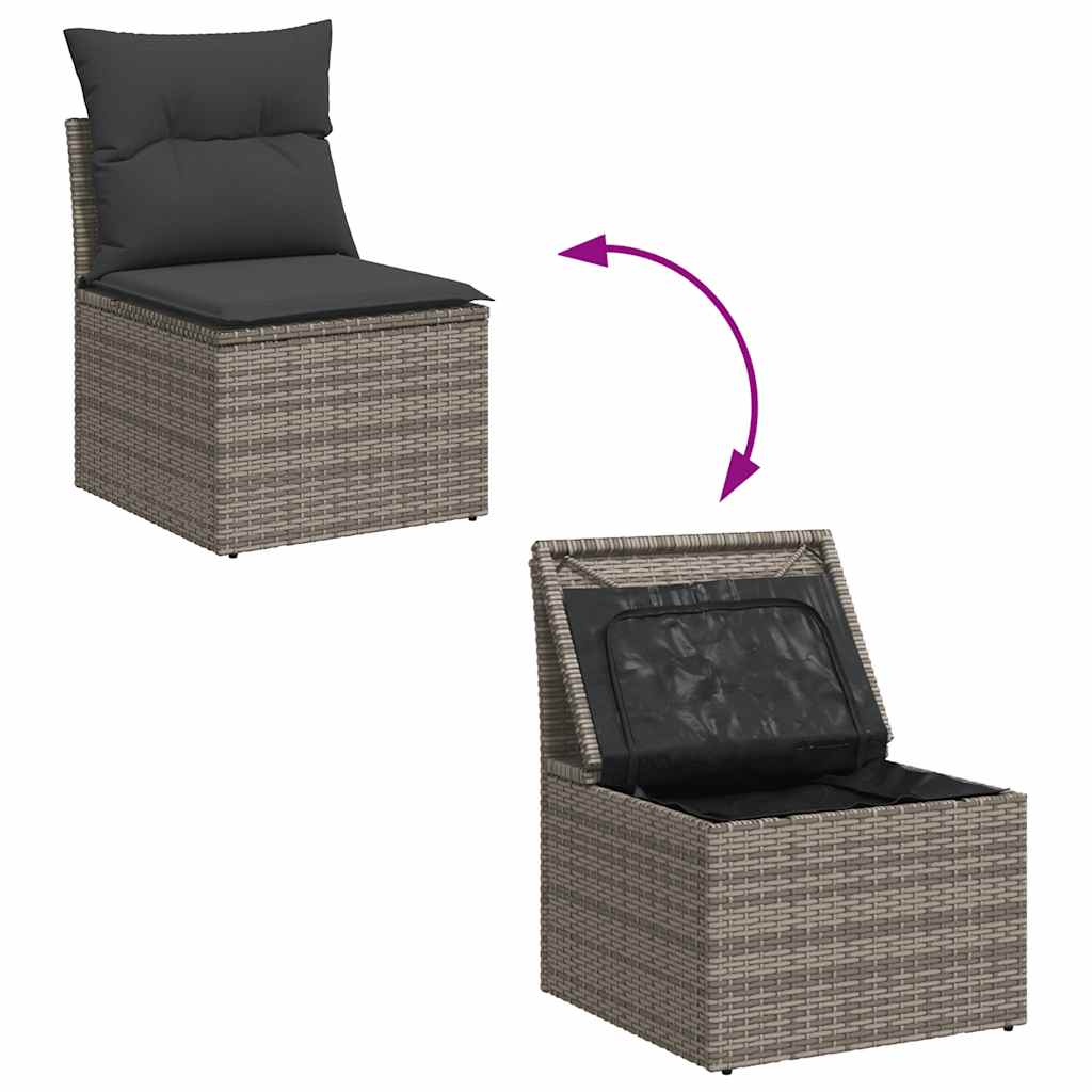 2-delige Loungeset met kussens poly rattan acacia grijs