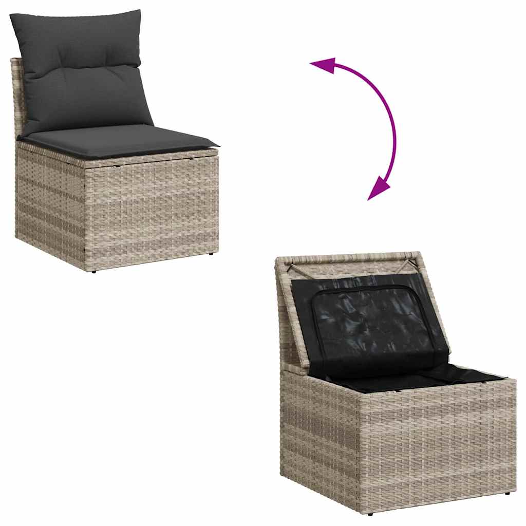 2-delige Loungeset met kussens poly rattan acacia lichtgrijs