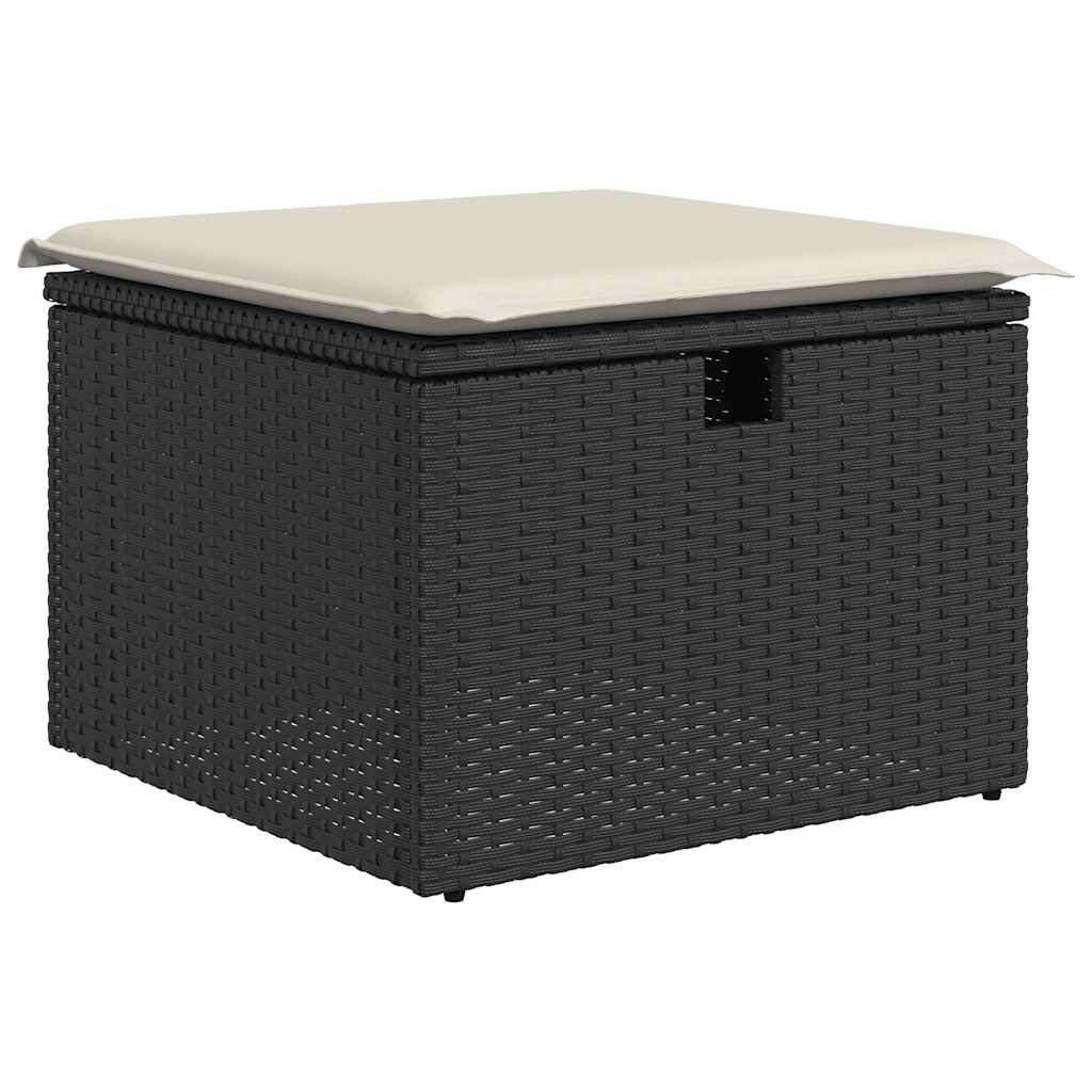 10-delige Loungeset met kussens poly rattan zwart