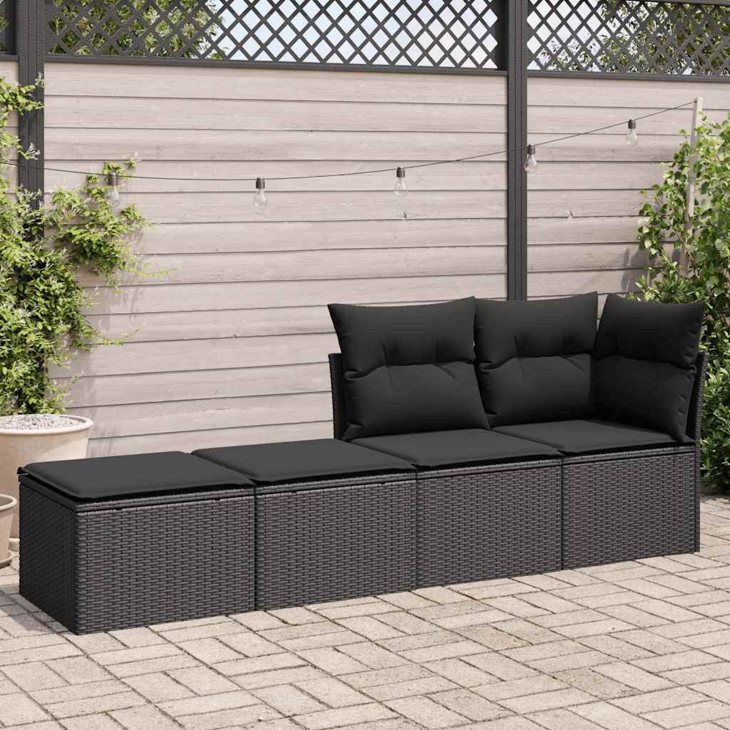 2-delige Loungeset met kussens poly rattan acacia zwart