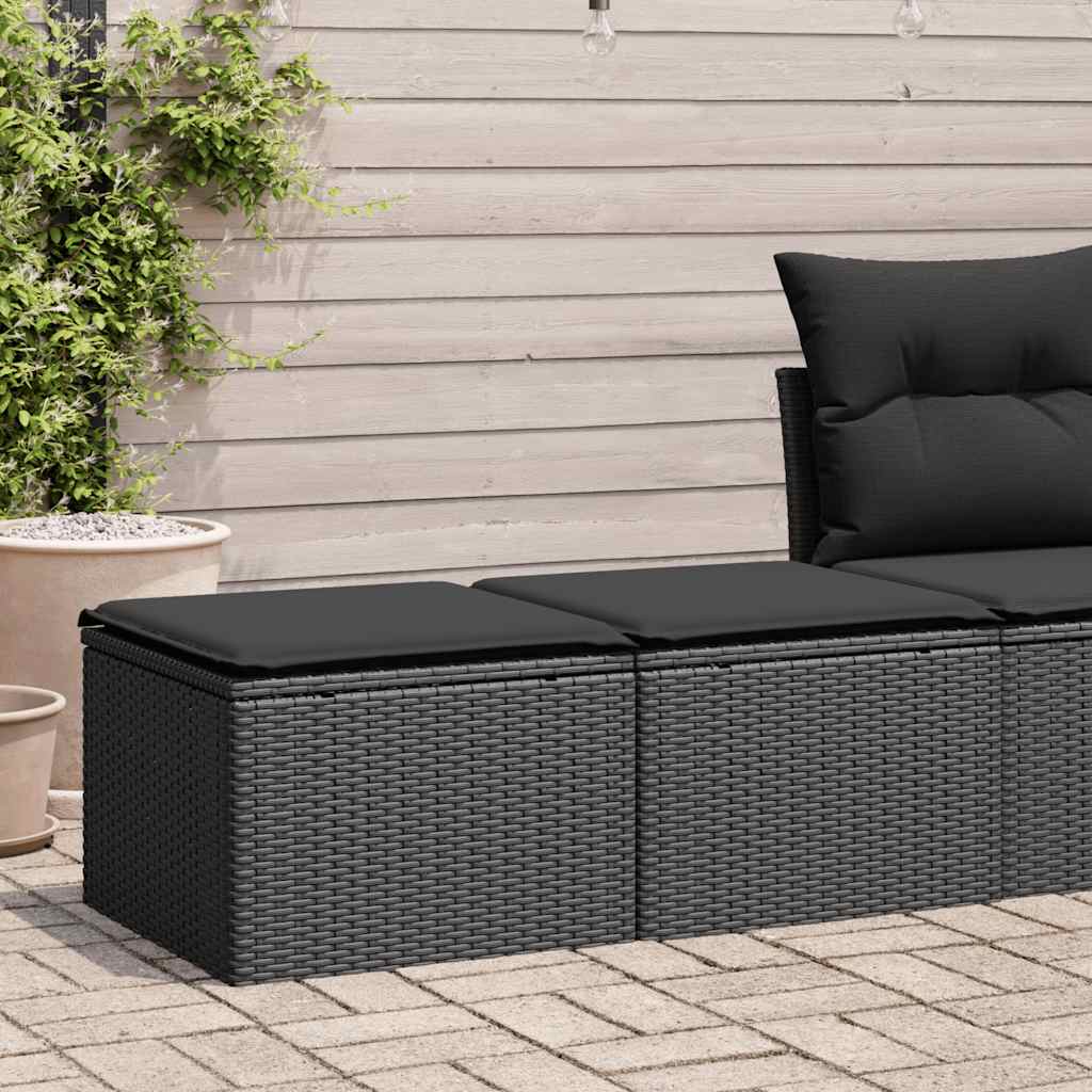 2-delige Loungeset met kussens poly rattan acacia zwart