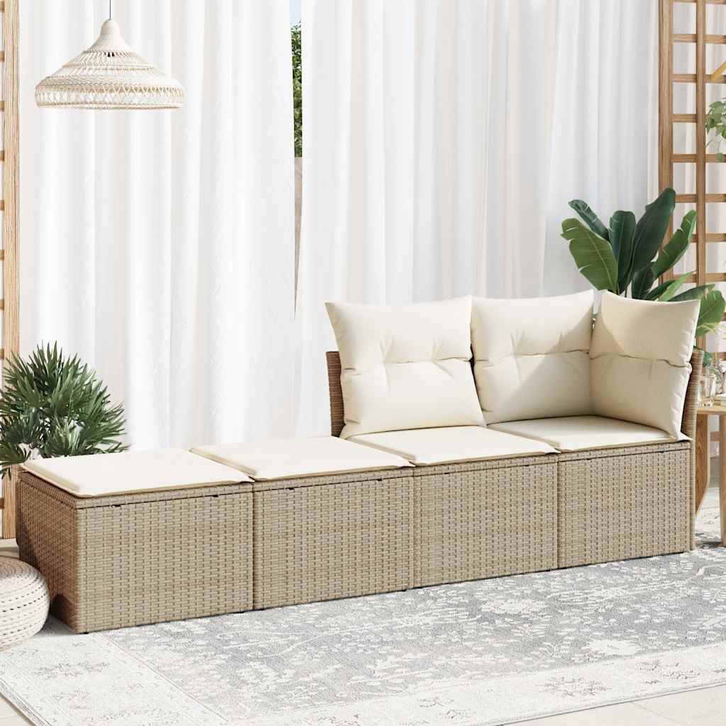 2-delige Loungeset met kussens poly rattan acacia beige