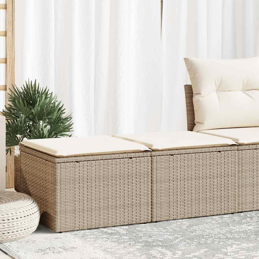 2-delige Loungeset met kussens poly rattan acacia beige