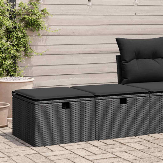 2-delige Loungeset met kussens poly rattan acacia zwart