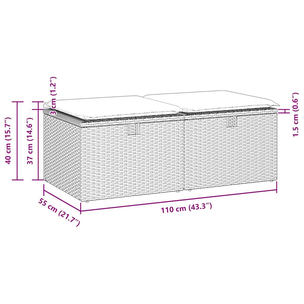 2-delige Loungeset met kussens poly rattan acacia zwart