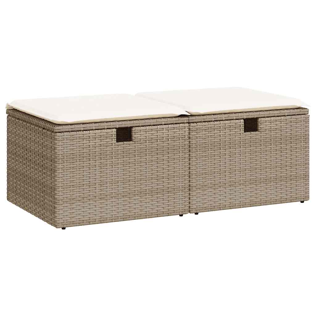 2-delige Loungeset met kussens poly rattan acacia beige