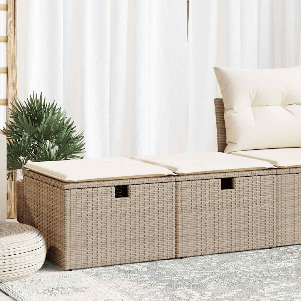 2-delige Loungeset met kussens poly rattan acacia beige