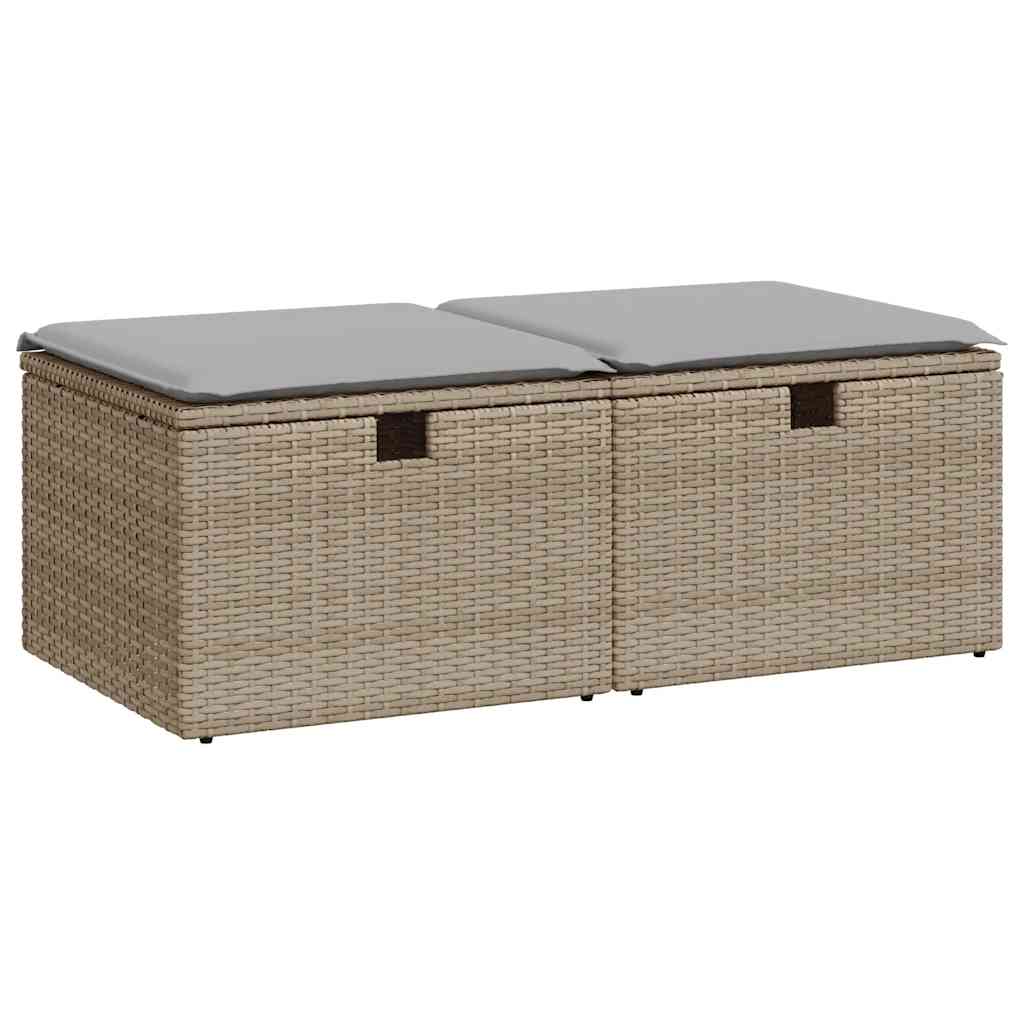 2-delige Loungeset met kussens poly rattan acacia beige