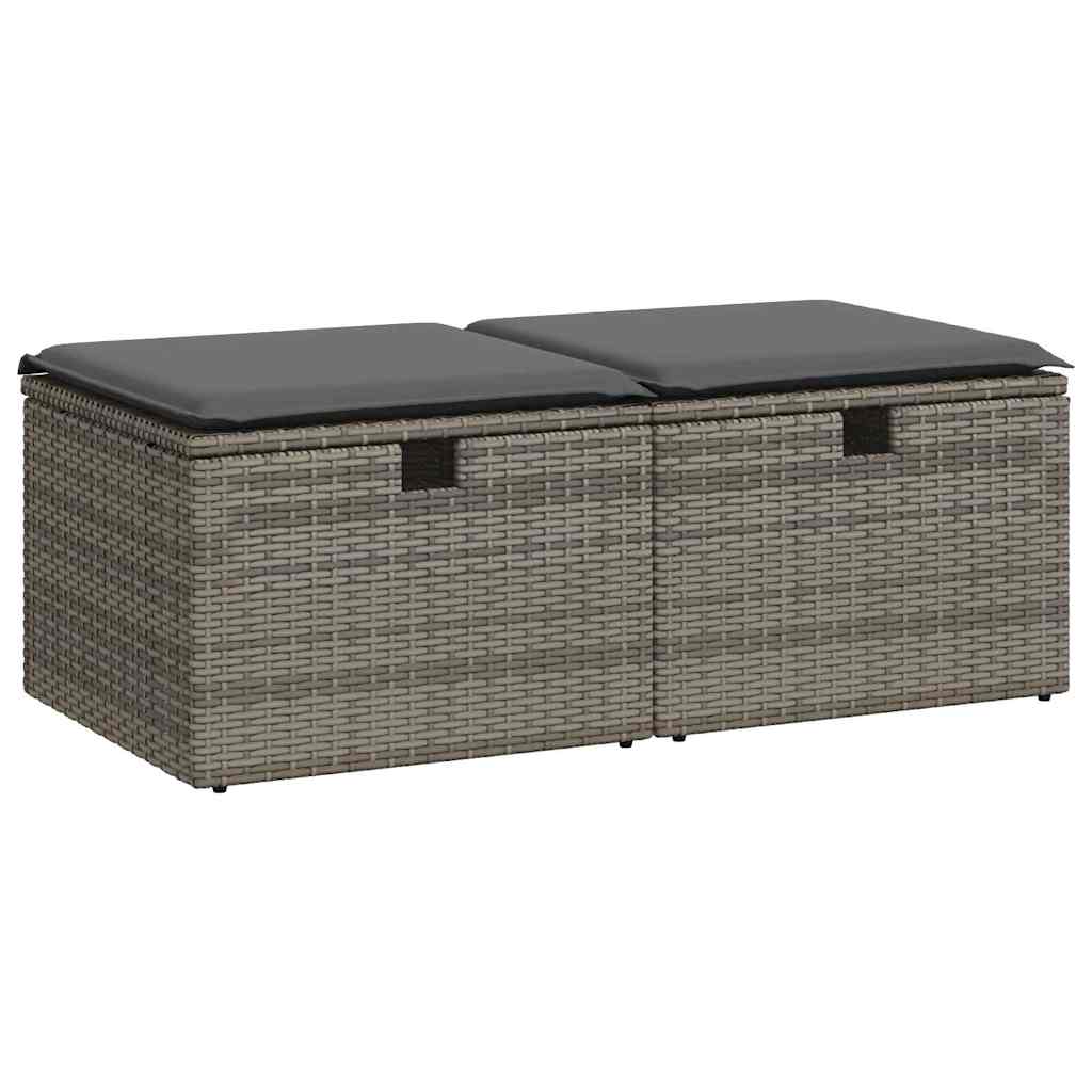 2-delige Loungeset met kussens poly rattan acacia grijs