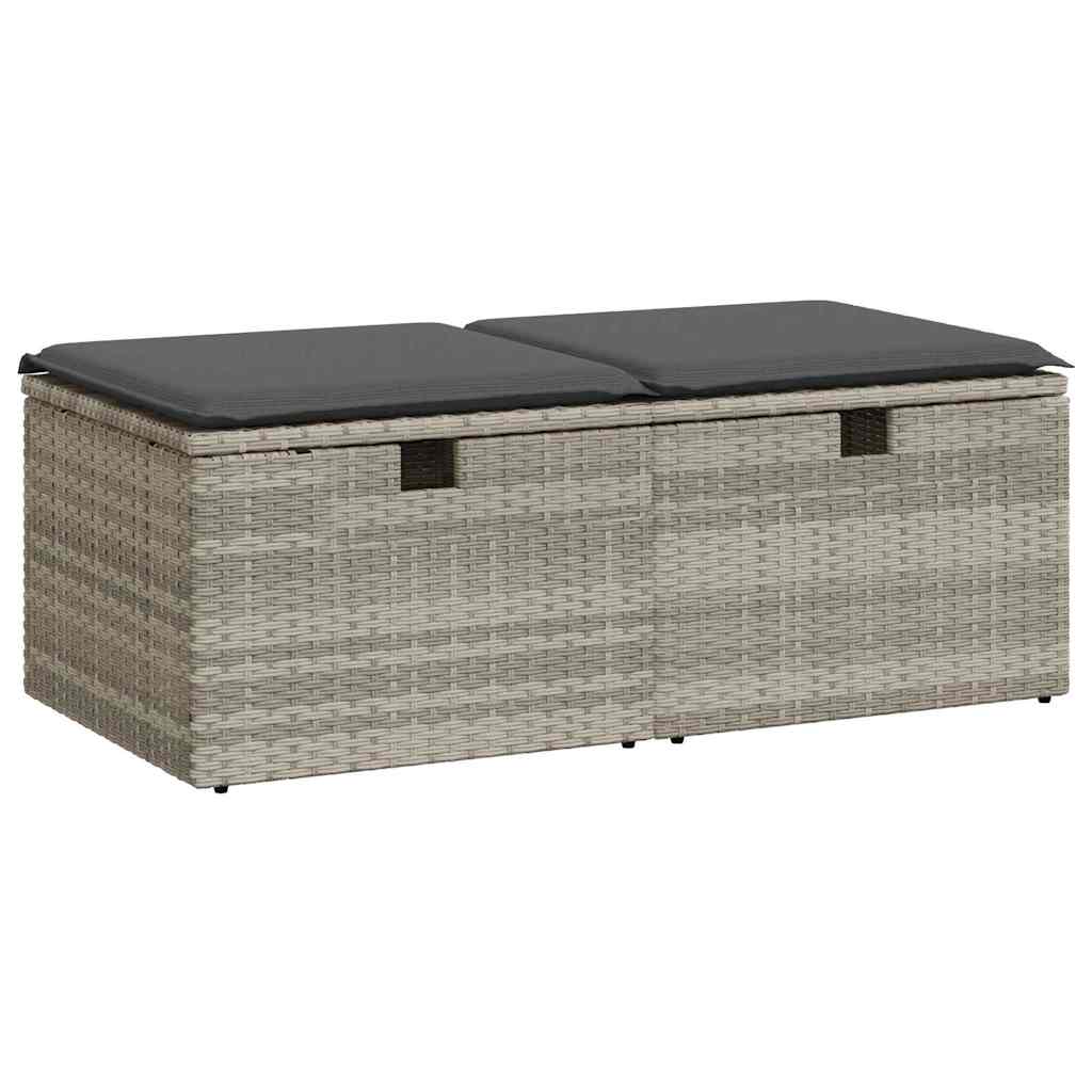 2-delige Loungeset met kussens poly rattan acacia lichtgrijs