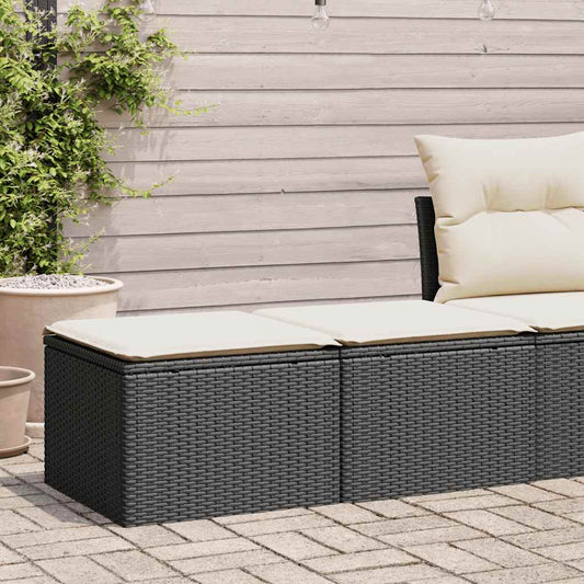 2-delige Loungeset met kussens poly rattan acacia zwart