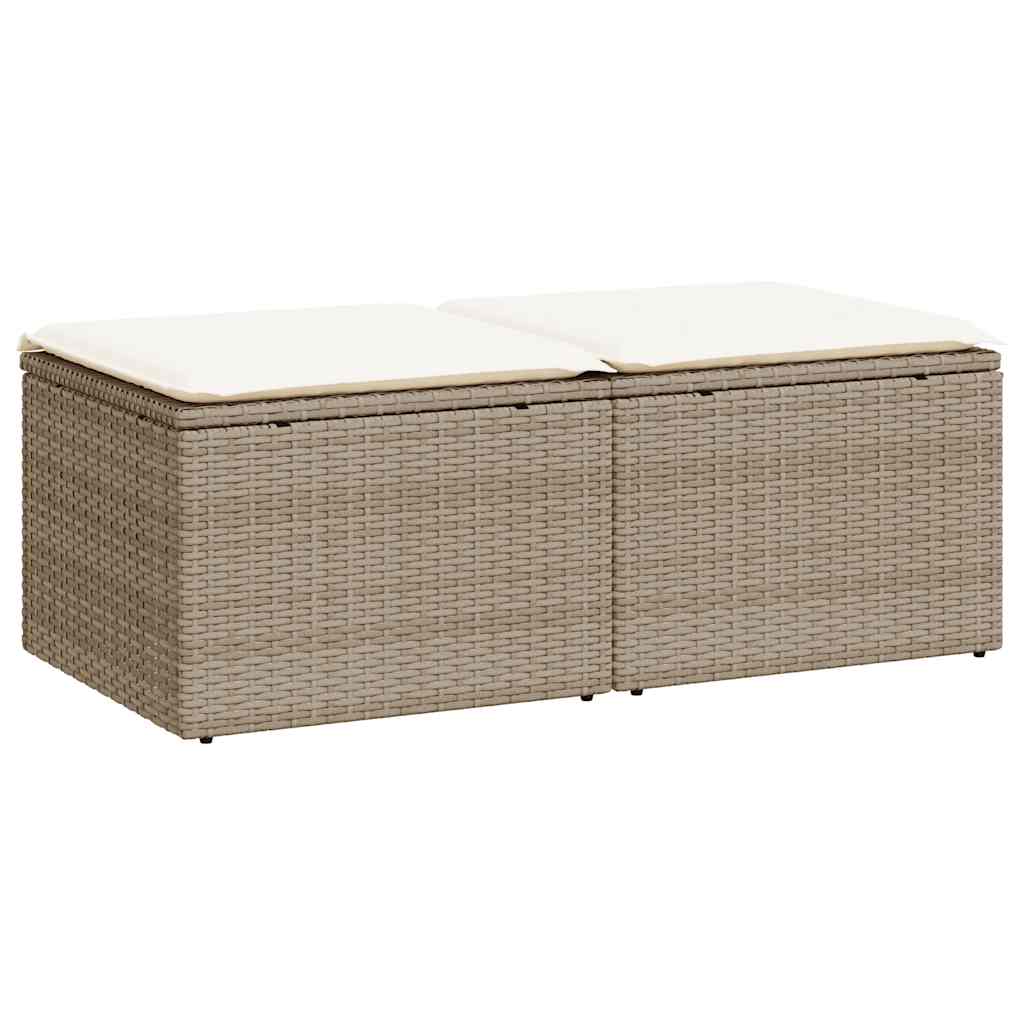 2-delige Loungeset met kussens poly rattan acacia beige