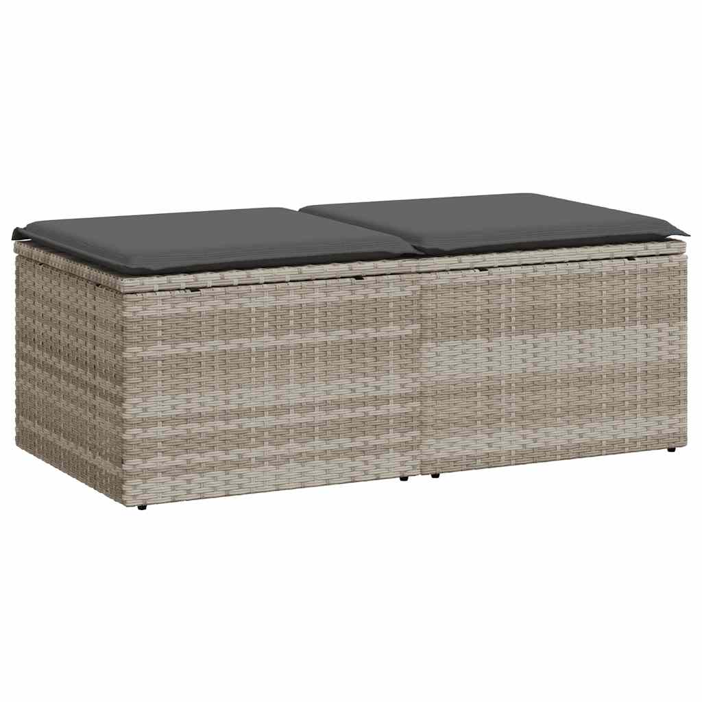 2-delige Loungeset met kussens poly rattan acacia lichtgrijs